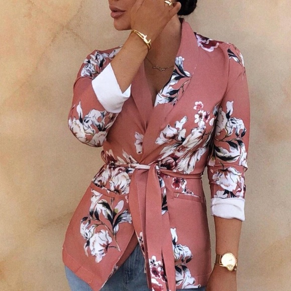 Hey Pretty Jackets & Blazers - Floral Tie Waist Blazer